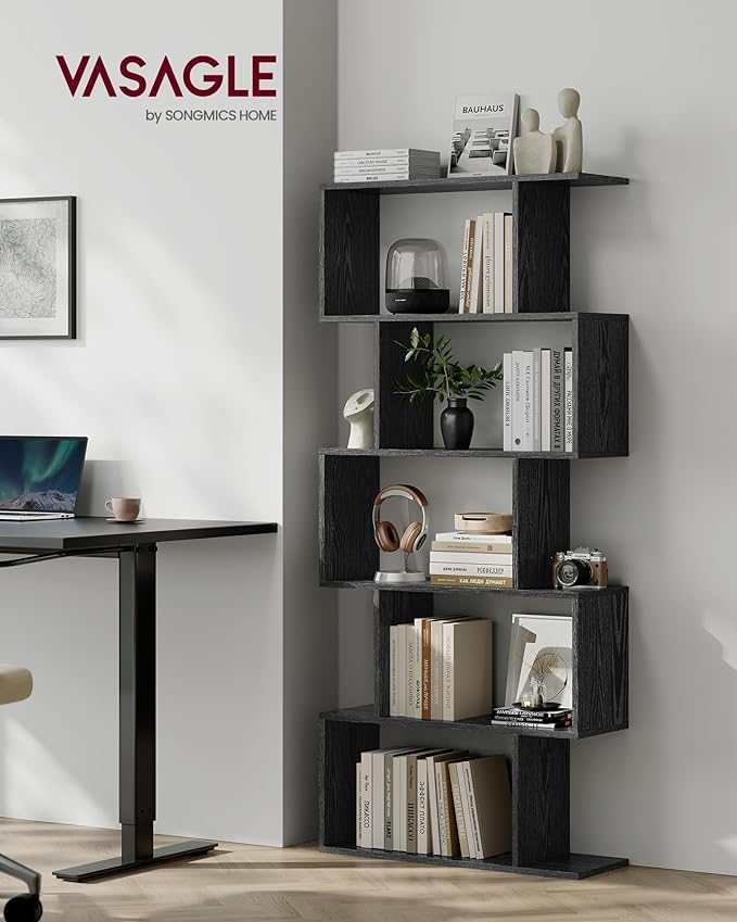 VASAGLE Bookshelf, 5-Tier Bookcase, Tall Display Shelf, Freestanding Storage Shelf, Room Divider, for Home Office, Living Room, Bedroom, Study, Ebony Black ULBC062T56