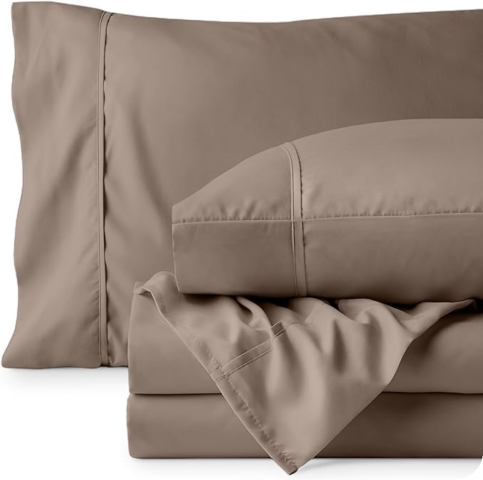 Bare Home Twin Sheet Set - 1800 Ultra-Soft Microfiber Bed Sheets - Double Brushed - Deep Pockets - Easy Fit - Extra Soft - 3 Piece Set - Bedding Sheets & Pillowcases (Twin, Taupe)