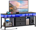 TV Stand with LED Light and Power Outlets, Entertainment Center with Fabric Drawers and Open Shelves, 41.7" TV Cabinet for TVs up to 45 Inch, Media Console for Living Room, Bedroom, DS03UDBB