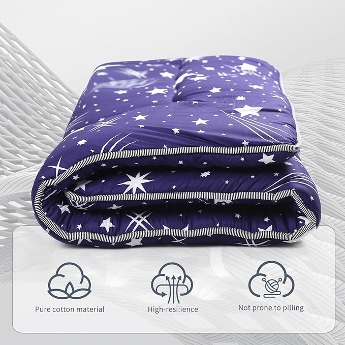 Japanese Floor Mattress,Roll Up Memory Foam Tatami Mat Easy to Store and Portable,Futon Mattress Suitable for Camping and Guest Room (Blue, Full (80" X 47"))
