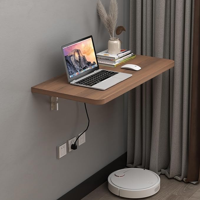 Pmnianhua 31'' Wall Mounted Drop Leaf Table, Folding Table, Fold Down Wall Desk, Floating Desk for Home Office, Small Space (Walnut)
