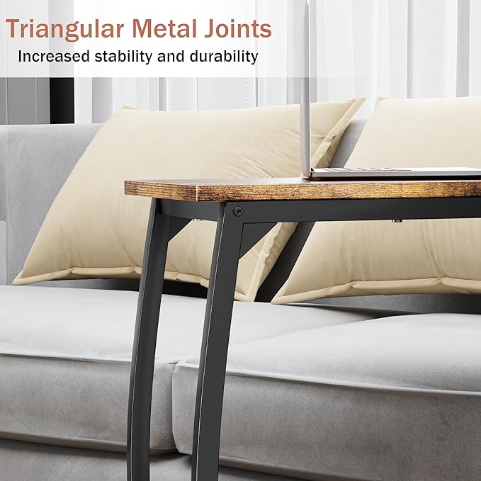 C-Shaped End-Table Set of 2 - Side Table for Couch,Curved Support Legs, Slide Under Couch Table for Sofa, TV Tray Table for Living Room Bedroom (Rustic Brown)