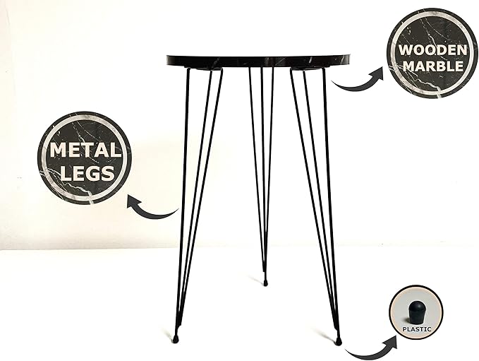 PAK HOME Set of 2 High Gloss Brown Marble Look End Tables Round Wood Sofa Side Coffee Tables for Small Spaces, Nightstand Bedside Table for Bedroom, Living Room, Office