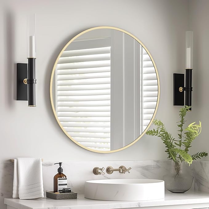 HOMECOOKIN Round Wall Mirror 20" Gold Circle Mirror for Bathroom with Metal Framed, Round Gold Mirror for Wall Decor, Vanity, Entryway Living Room