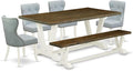 East West Furniture V077SI215-6 6 Piece Dining Table Set Contains a Rectangle Dining Room Table with V-Legs and 4 Baby Blue Linen Fabric Parson Chairs with a Bench, 40x72 Inch, Multi-Color