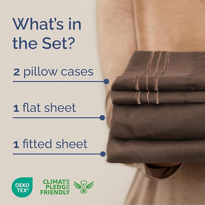 Cal King Size 4 Piece Sheet Set - Comfy Breathable & Cooling Bed Sheets Set - Hotel Luxury Bedding for Women, Men, Kids, Teens, Boys & Girls - Deep Pockets, Ultra-Soft, Wrinkle Free - Oeko-Tex - Brown