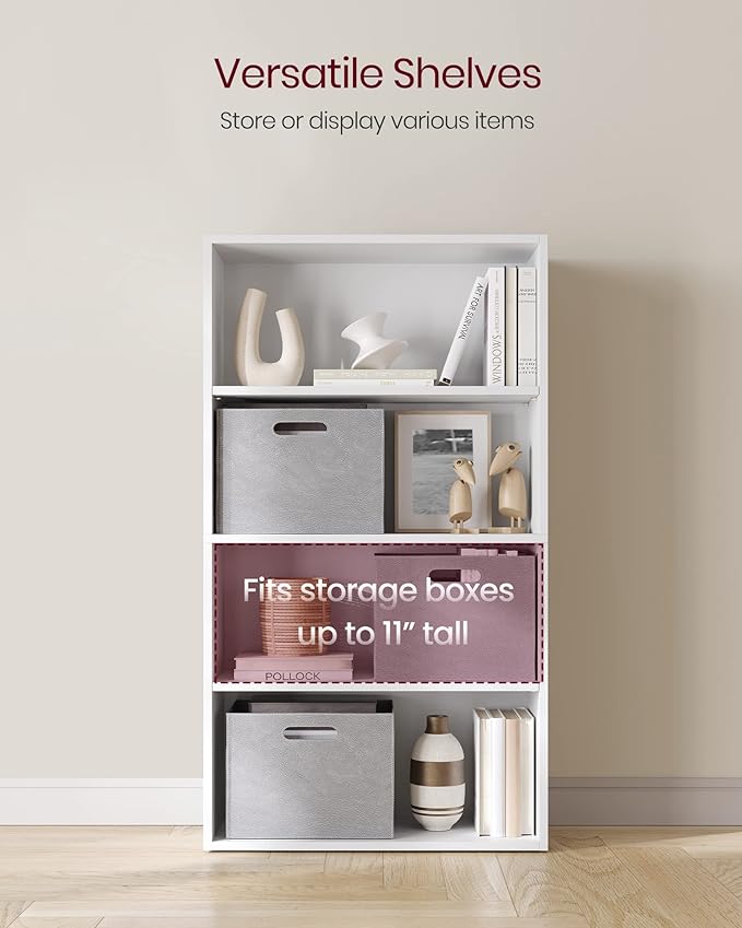 VASAGLE CUSTOS Collection - Bookshelf, 4-Tier Bookcase, Book Shelf, Open Storage Shelf, 9.4 x 23.6 x 42.4 Inches, for Living Room, Home Office, Dinning Room, Cloud White ULBC164T14