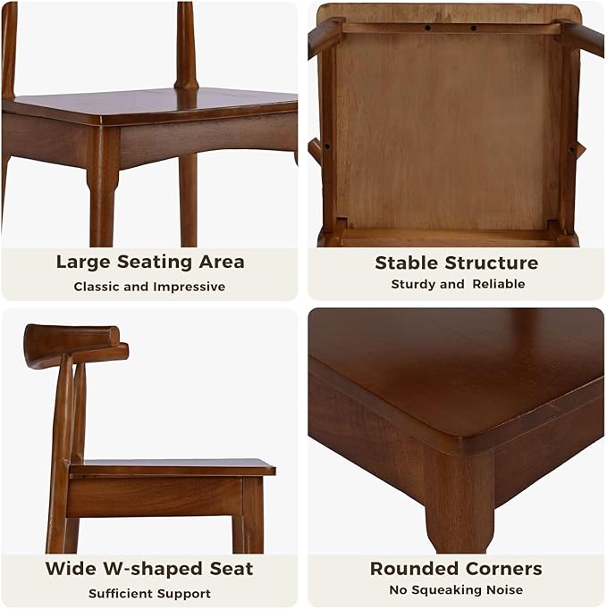 DELAVIN Solid Wood Dining Chairs Set of 4,Kitchen Chairs with Solid Oak Wood Legs, Farmhouse Style High Ladder Back Dining Room Chairs,Walnut