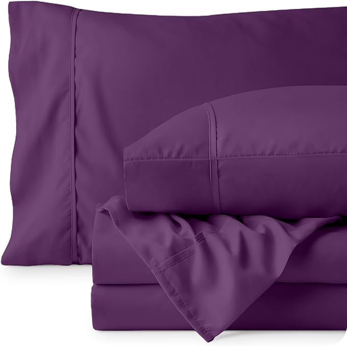 Bare Home Twin XL Sheet Set - College Dorm Size - Luxury 1800 Ultra-Soft Microfiber Twin Extra Long Bed Sheets - Deep Pockets - Easy Fit - Extra Soft - 3 Piece Set - Bed Sheets (Twin XL, Plum)