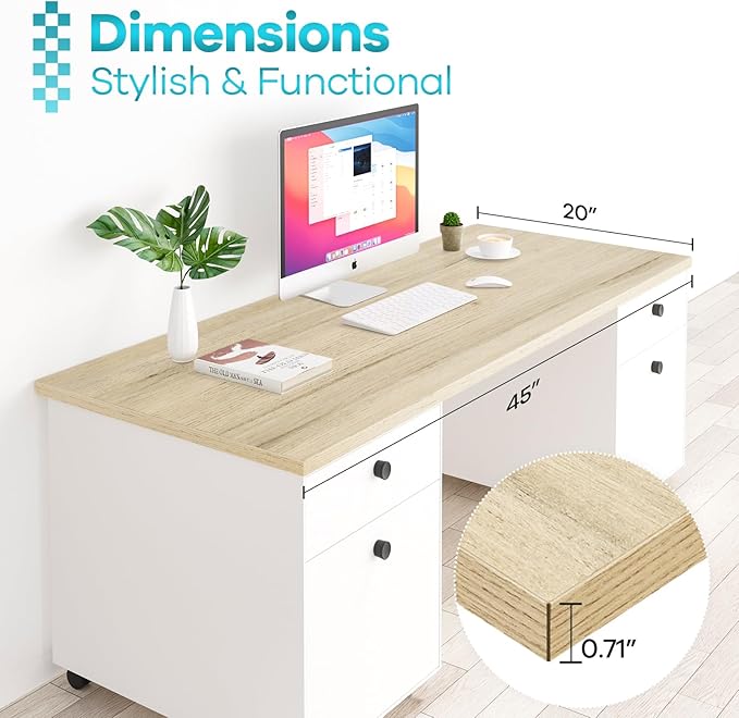Kaboon Universal Tabletop 45"x20", Solid One-Piece Melamine Table Top, Double Desk L-Desk Floating Desk DIY, Home and Office, Oak/Grey Tone
