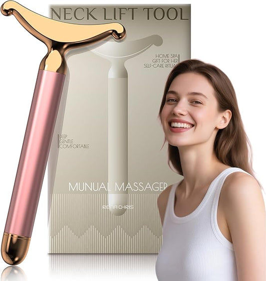Facial Massager & Neck Lifter, Lymphatic Drainage Depuffer, Jawline Sculpting Tool, Under-Eye Care, Ergonomic Weighted Metal, at-Home Spa Results