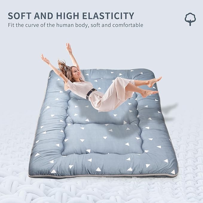 Japanese Floor Mattress,Roll Up Memory Foam Tatami Mat Easy to Store and Portable,Futon Mattress Suitable for Camping and Guest Room (Grey, Queen (80" X 60"))