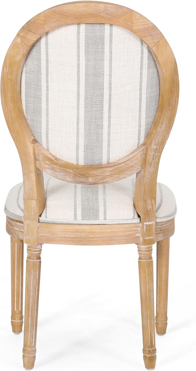 Christopher Knight Home Phinnaeus Dining Chair Set, Set of 4,Wood, Gray Stripes + Light Beige + Natural