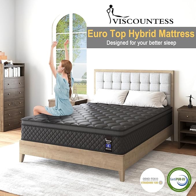 Twin Hybrid Mattress, 12 Inch Medium Mattress Euro Top for Back & Lumbar Support, Individual Pocket Spring Bed for Motion Isolation & Pressure Relief