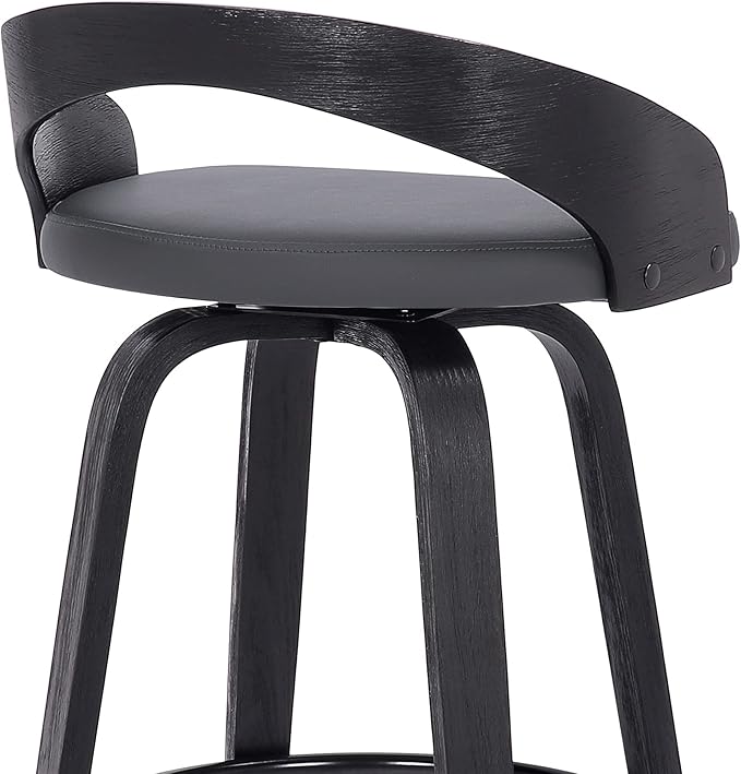 Armen Living Sonia 26" Counter Height Swivel Gray Faux Leather and Black Wood Bar Stool