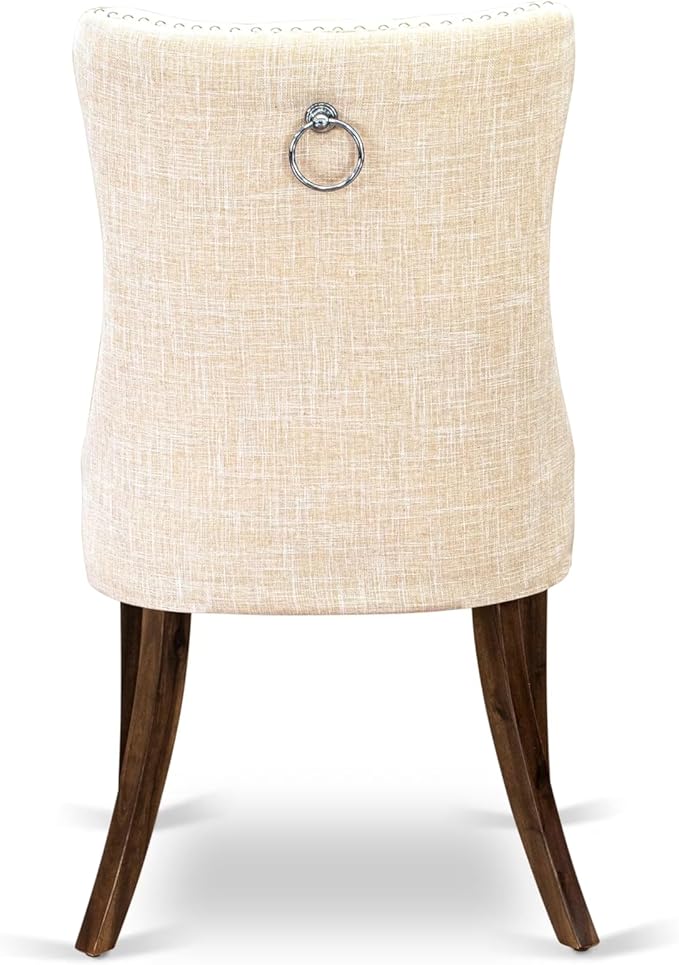 LEDA9-AWA-32 9 Pieces Dining Table Set Includes a Rectangle Table and 8 Light Beige Polyester Fabric Dining Chairs, Antique Walnut