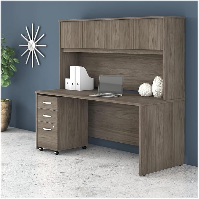 Bush Business Furniture Studio C 3 Drawer Mobile File Cabinet in Modern Hickory - Assembled, Rolling Document Storage for Home or Professional Office