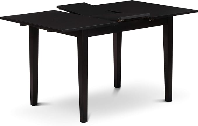 East West Furniture NOCE5-BLK-21 5 Piece Kitchen Table Set for 4 Includes a Rectangle Dining Table with Butterfly Leaf and 4 Mineral Blue Linen Fabric Parsons Chairs, 32x54 Inch, Black