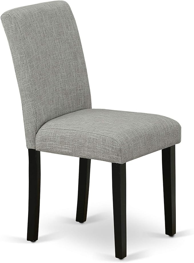 East West Furniture LGAB7-BLK-06 7 Piece Dining Room Table Set Consist of a Rectangle Wooden Table with Butterfly Leaf and 6 Shitake Linen Fabric Upholstered Chairs, 42x84 Inch, Black