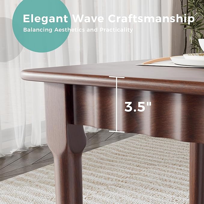 59 Inch Solid Wood Dining Table for 4-6, Farmhouse Kitchen Table with Large Tabletop, Mid Century Modern Table for Dining Room, Living Room, Kitchen, Easy Assembly, Walnut