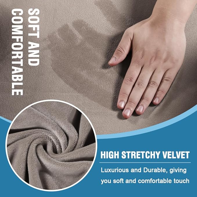 H.VERSAILTEX Sofa Cover 2 Piece Armchair Slipcovers Thick Velvet Couch Cover Furniture Protector Stretch Sofa Covers for 1 Cushion Couch with 1 Individual T Cushion Covers Washable, Taupe