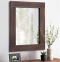 Wood Wall Mirror Rectangular Framed Rustic Vintage Mirrors Decor Farmhouse Bedroom Bathroom Mirror for Dressing Table Entrance Large 26"x18" Brown