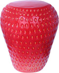 18" Red Strawberry Stool Statue Fruit-Inspired Side Table Indoor Outdoor Accent Seat Plant Stand MGO Garden Stool for Patio Balcony or Living Room Decor
