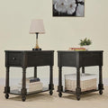 LEEMTORIG Set of 2 Solid Wood End Table Narrow Side Table with Drawer, Cherry Wood End Table Living Room, 13" W Slim Small Nightstand, 22" D x 22.3" H, No-Tools Assembly, Rustic Black BBJ-004-BK