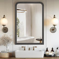 WallBeyond Wood Frame Bathroom Mirror 24" x 36" Wooden Arched Wall Mirror Farmhouse Style Bathroom Vanity Mirror for Home Decor Rectangle Mirror (Black)