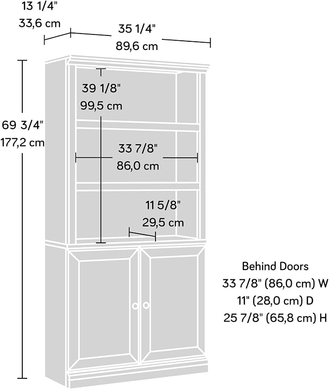Sauder Select Book Shelf, Bookshelf with Storage, Library Bookcase with Doors and Adjustable Shelves, in White Plank