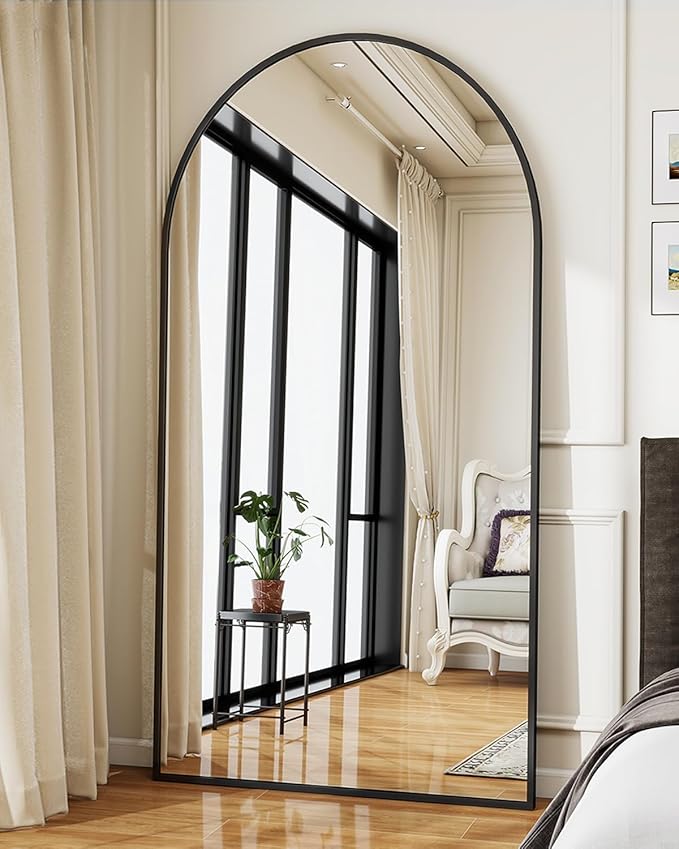 Koonmi 34"x76" Arched Full Length Mirror, Black Large Floor Mirror with Aluminum Alloy Frame Standing Hanging or Leaning Wall-Mounted Mirror, Vanity Mirror for Living Room and Bedroom
