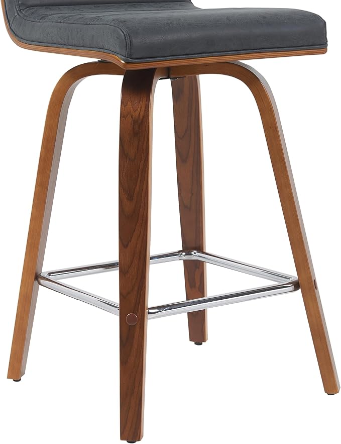 Vienna Modern Counter Height Swivel Bar Stool with Vintage Black Upholstered Seat and Walnut Finished Wood Frame Set of 2