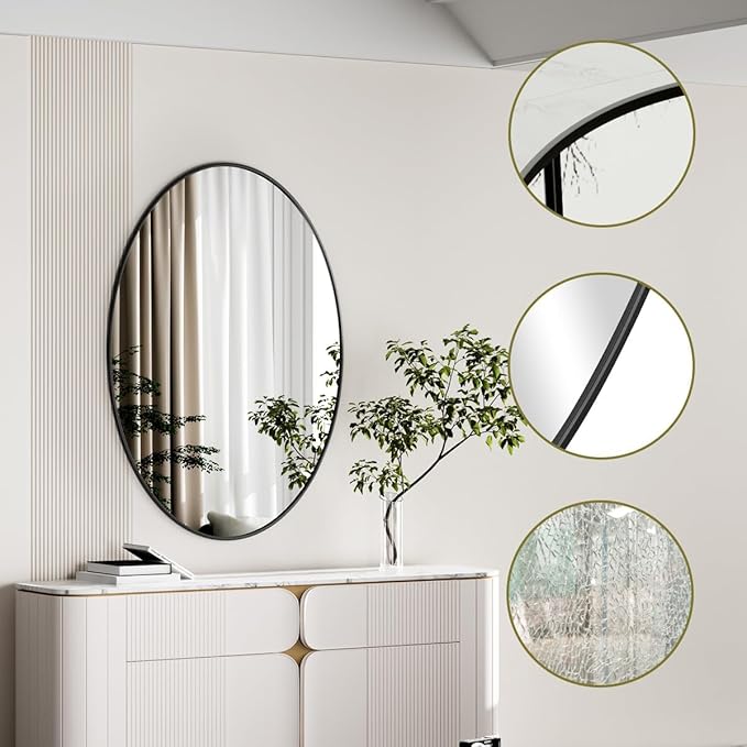 Koonmi Black Oval Bathroom Mirror, 24"x32" Bathroom Vanity Mirror, Oval Mirror for Bedroom Living Room Entryway, Hangs Horizontal or Vertical