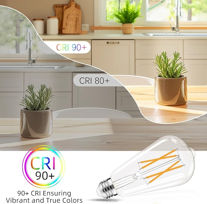 Edison Bulbs Dimmable, E26 LED Bulb 60 watt Equivalent, Soft White 2700K, ST58 Vintage Light Bulbs, 90+ CRI, 6W 600LM, E26 Medium Base, Clear Glass, 24 Pack
