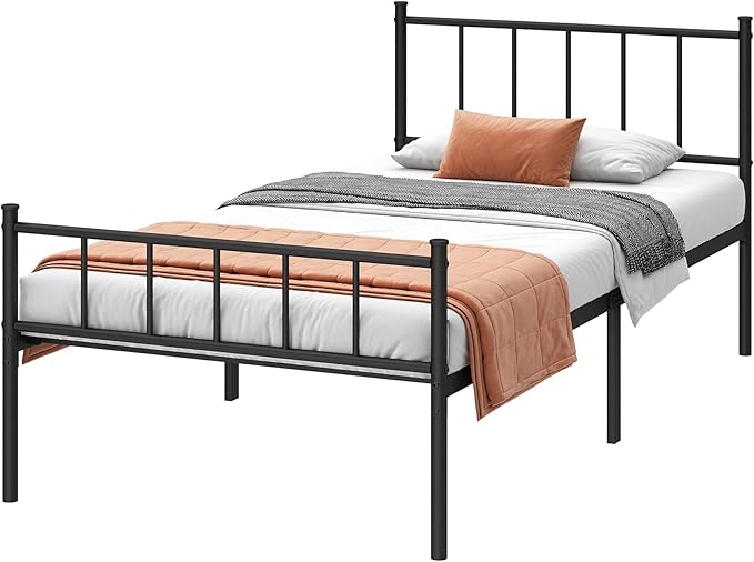 Twin Bed Frame-Classic Metal Platform Bed Frame,Mattress Foundation with Steel Slat Support,Under Foundation Storage,No Box Spring Needed, Easy Assembly, Twin Size