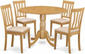 East West Furniture DLAN5-OAK-C 5 Piece Kitchen Table Set for 4 Includes a Round Dining Room Table with Dropleaf and 4 Linen Fabric Upholstered Dining Chairs, 42x42 Inch, Oak