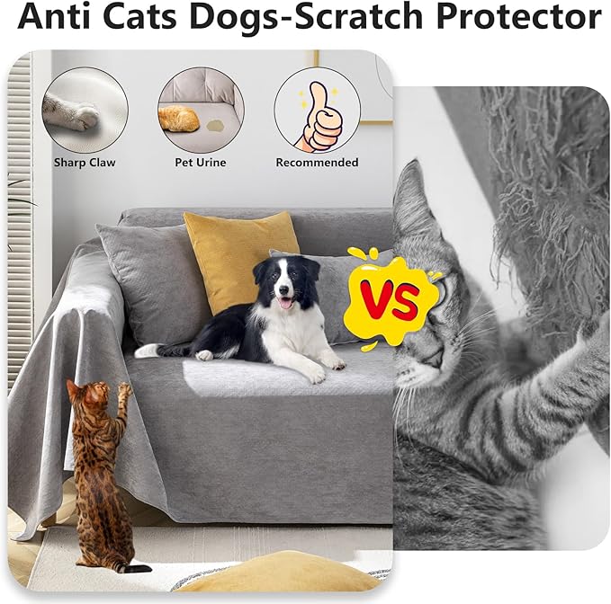 STACYPIK Waterproof Couch Cover for Sectional, Anti-Scratch Gray Sofa Cover for 3 Cushion Couch, L Shaped Sofa Cover Pet-Friendly, Loveseat Sofa Slipcover, Washable Furniture Protector Decor-71X150IN