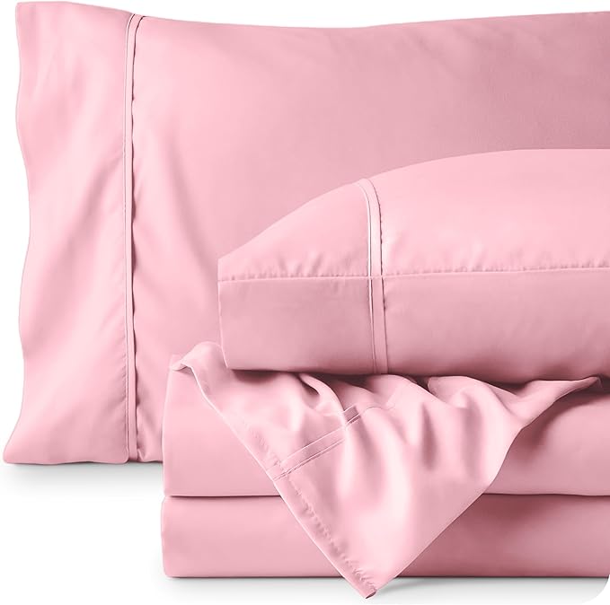 Bare Home Sheet Set - College Dorm Size - Luxury 1800 Ultra-Soft Microfiber Bed Sheets - Deep Pockets - Easy Fit - Extra Soft - 3 Piece Set (Twin XL, Light Pink)