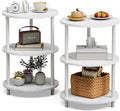 Small Round End Table - 3 Tier Design Accent Table, Narrow Side or Bedside Stand, Industrial Vintage Nightstand for Bedroom, Living Room, or Small Spaces, Set of 2, Marble White