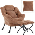 Lazy Chair with Ottoman, Reading Chair with a Pillow, Leisure Sofa Armchair with Ottoman, Large Accent Lounge Chair for Bedroom, Living Room, Dorm Room, Plush Brown