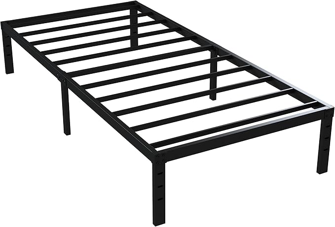 16 Inch Narrow Twin Bed Frame 30x75 No Box Spring Needed, Metal Platform 75x30 Narrow Twin Bed Frames, Eassy Assembly 3,500 lbs Heavy Duty Bedframes, Black