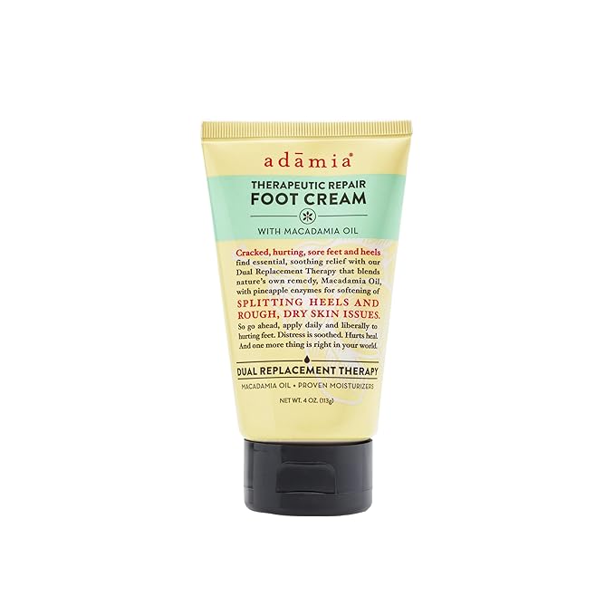 Adamia Therapeutic Repair Foot Cream with Pure Macadamia Oil, 4 Ounce Tube - Fragrance Free, Paraben Free, Non GMO