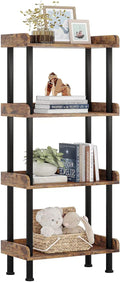 Hosfais Bookcase 4 Tier Bookshelf, Vintage Small Bookshelf for Spaces, Wooden Book Shelf for Living Room Bedroom