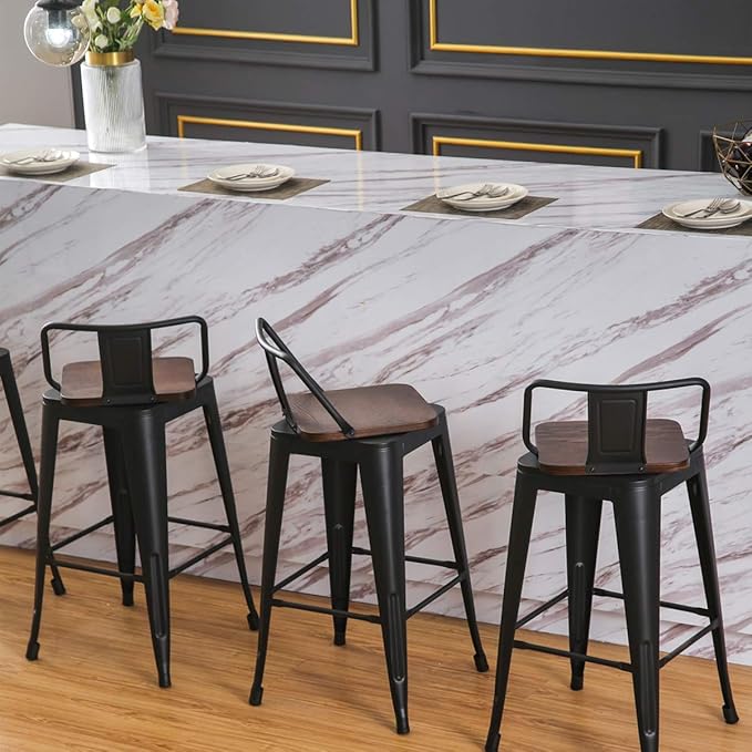 30 Inch Swivel Bar Stools Set of 4 with Backs Counter Height Industrial Metal Barstools Island Bar Chairs for Home Kitchen Dining Room (Swivel 30 inch,Matte Black Wooden)