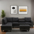 L Shaped Sectional Couches for Living Room, Modular 4 Seat Sofa with Ottoman Storage, Modern Couch with Chaise for Bedroom Apartment Furniture, Black