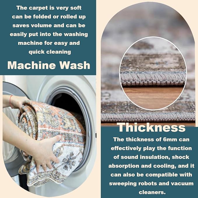 Area Rug 2'x3' Washable Door Mat Vintage Distressed Taupe Doormat Indoor Entrance Traditional Thin Floral Print Non Slip Carpet for Kitchen Bathroom Bedroom Living Room