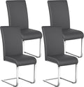 Yaheetech Dining Chairs Set of 4 Modern Faux Leather Upholstered Dining Room Chairs with High Back and Metal Chrome Legs for Kitchen/Living Room/Restaurant, Dark Gray