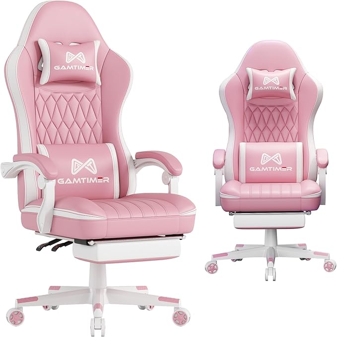 Gaming Chair, 400 lbs Adult Chair, High Back Computer Chair with Footrest and Linked Armrests, Office Video Game Chair with Lumbar Support (Pink)