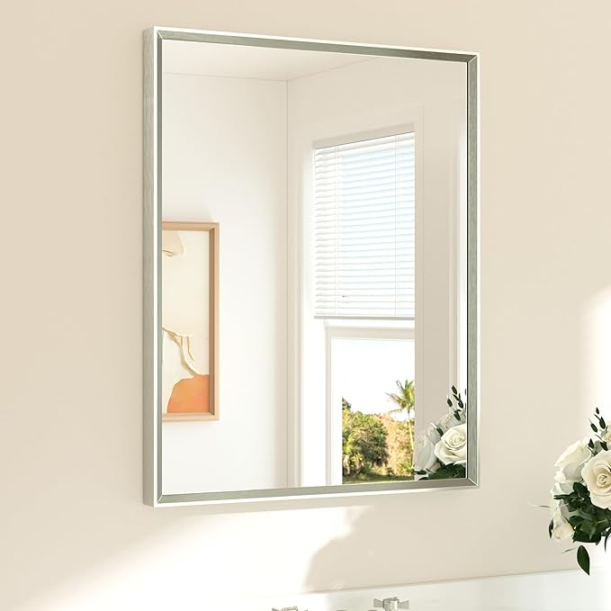 TETOTE Brushed Nickel Bathroom Mirror 24" x 30" Rectangle Beveled Frame Bathroom Vanity Mirror for Over Sink Brushed Nickel, Tempered Glass, Stronger Frame, Modern Farmhouse Bedroom, Entryway