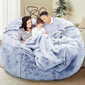 Bean Bag Chair for Adults Kids, Without Filler, Comfy Giant Round Lazy Sofa Chair Cover, Floor Chair Cover for Bedroom Living Room, 7FT, Silver Blue